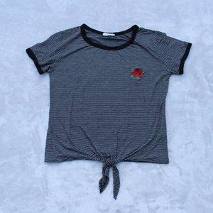 black & white striped tie front crop top